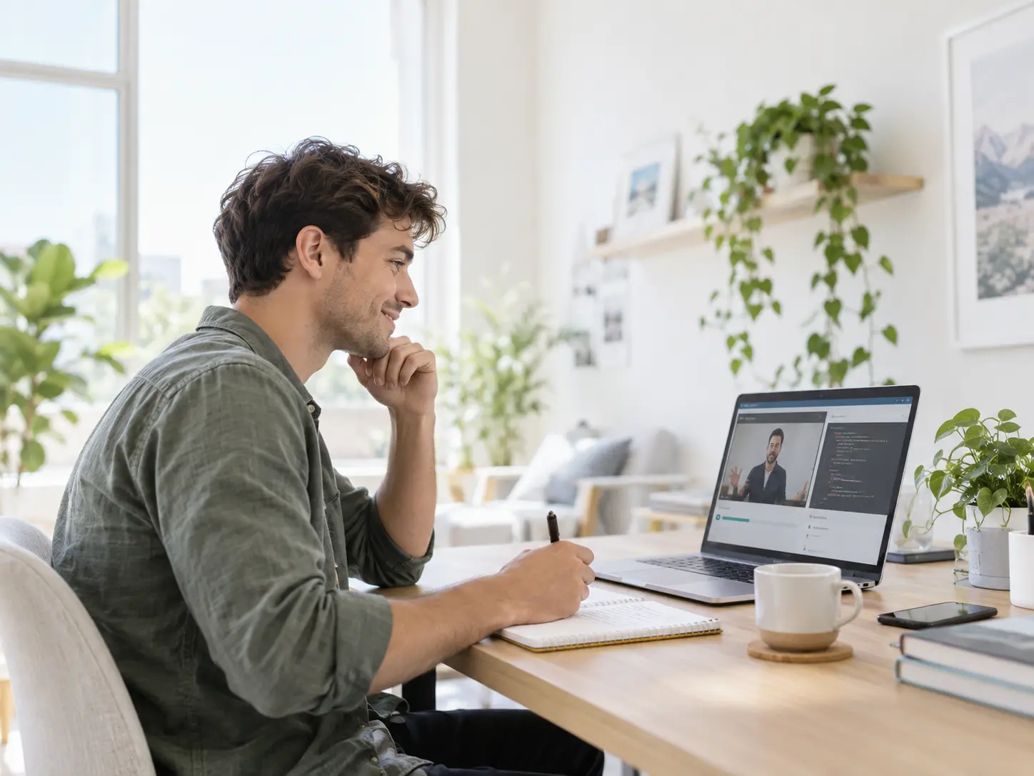 Persona aprendiendo y trabajando con una herramienta digital en un entorno tranquilo.